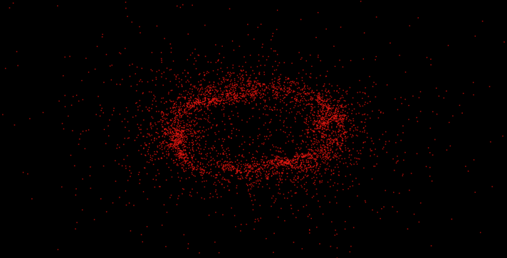 red point particles forming a torus in empty space
